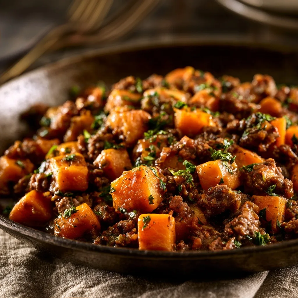 Ground Beef and Sweet Potato Skillet