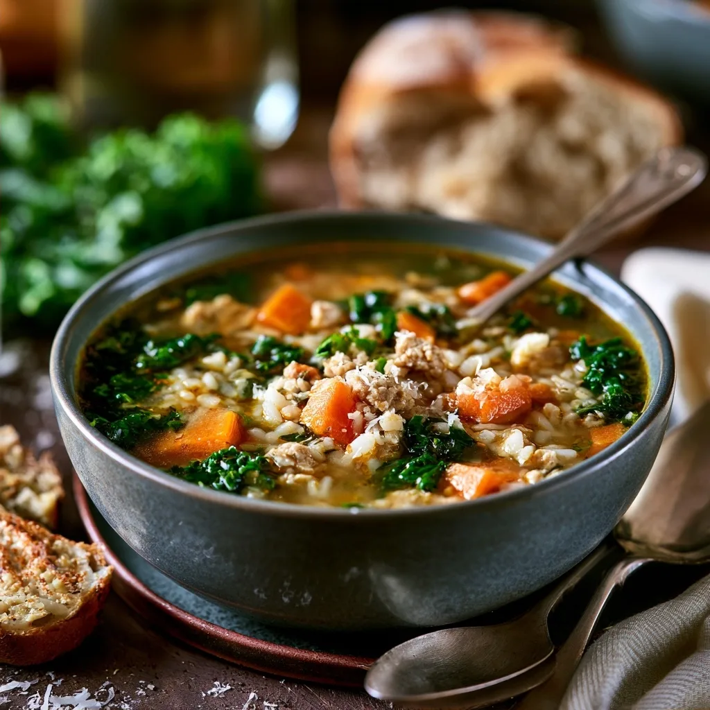 Homemade Ground Turkey And Rice Soup With Kale